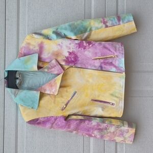 This Is A Love Song Pastel Pink Purple Yellow Green Tie-dye Denim Jacket Sz Med